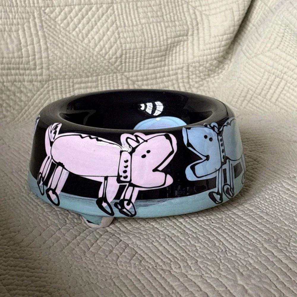 Boutique Hand Painted Ceramic Dog/cat Bowl 5.5